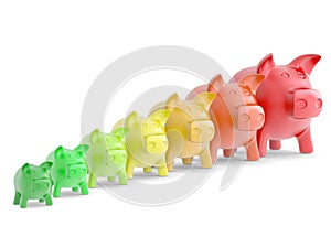 Colourful Piggy bank in a row