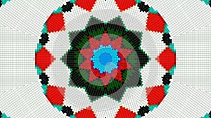 Colourful pixel mandala morphing outwards