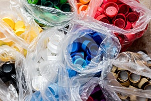 Colourful plastic bottle caps