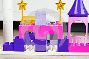 Colourful plastic toy building bColourful plastic toy building blocks. Children creative playthilocks. Children creative plaything