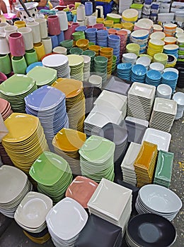 Colourful Plates and Bowls Set sold in Bulk at Bazaar market