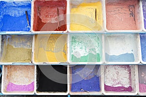 Colourful powdered pigments, Chefchouen, Morocco photo