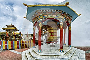 The colourful prayer wheel at the Soma Gompa in the Indiana Himalayas near the Leh Royal palace.