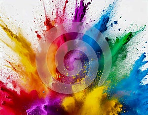 colourful rainbow colored paint color powder explosion isolated white background