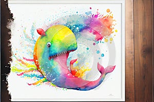 Colourful rainbow Nessie the Loch Ness Monster watercolor painting animal animals