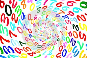 Colourful random numbers in a spiral shape