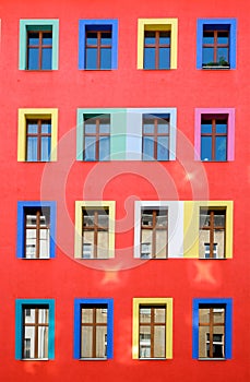 Colourful red building facade