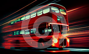 Colourful Red London Bus Speed Blur Generative AI Illustration