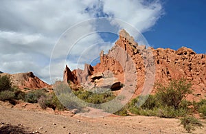 Colourful red rocks of Skazka Fairy tale canyon,Kyrgyzstan