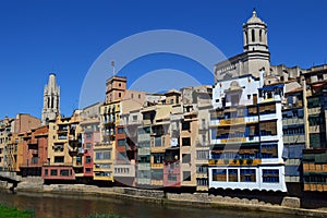 Colourful riverside apartments, Girona Spain
