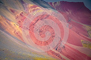 Colourful rock formations in the mountains of Red Valley. Cordillera Vilcanota, Cusco, Peru