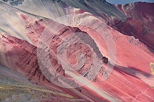 Colourful rock formations in the mountains of Red Valley. Cordillera Vilcanota, Cusco, Peru