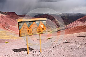 Colourful rock formations in the mountains of Red Valley. Cordillera Vilcanota, Cusco, Peru