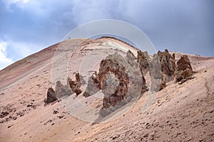 Colourful rock formations in the Red Valley. Cordillera Vilcanota, Cusco, Peru