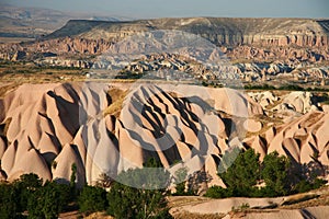 Colourful rock formations at Uchisar, Cappadocia, Turkey