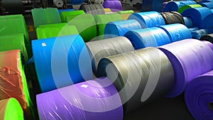 Colourful Rolls of plastic sheeting