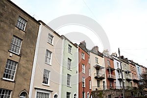 Colourful row of terrace housing, Bristol, England