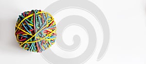 Colourful rubber bands on the white background