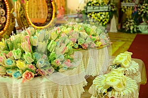 Colourful Sandalwood flowers for a funeral Thailand local ceremo