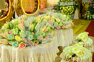 Colourful Sandalwood flowers for a funeral Thailand local ceremo