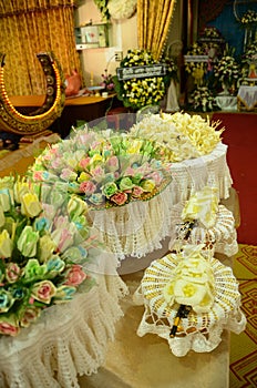 Colourful Sandalwood flowers for a funeral Thailand local ceremo