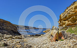 Sandstone rock formations on the Cantabrian coastline. Mount Jaizkibel, Basque Country, Spain photo