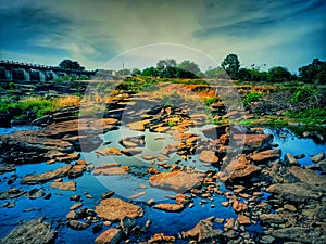 Colourful scene rocks water nature