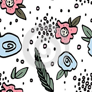 Colourful seamless pattern with flowers fod babies and kids