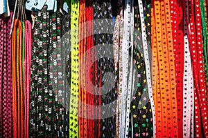 Colourful shoelaces on display at Camden market