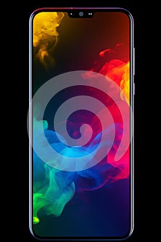 colourful smokes in mobile screen on black background generative AI