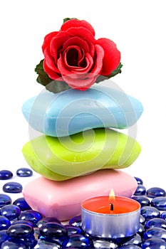 Colourful soap and aroma rose