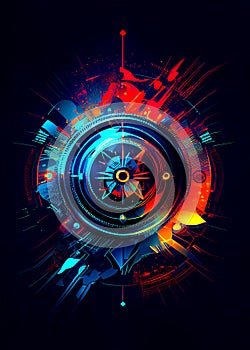 Colourful Space Compass - Generative AI Illustration