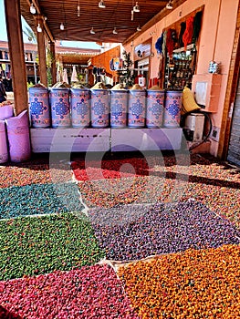 Colourful spices on a moroccon food market photo