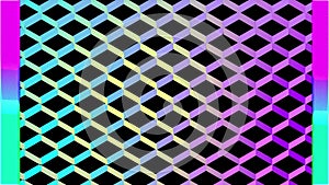 Colourful squares moving with relective mesh background on black