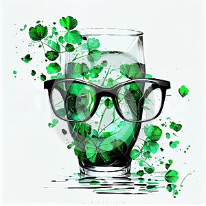 Colourful St Patrick\'s Day Beer Goggles, Traditional Irish drink , green shamrock irish hat Generative AI Illustration