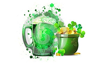 Colourful St Patrick\'s Day Scene, Traditional Irish Beer and Pot of Gold