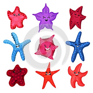 Colourful starfishes set, underwater invertebrate animal