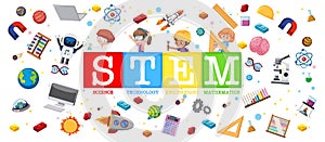 Colourful STEM education logo with learning elements