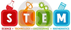 Colourful STEM education text icon