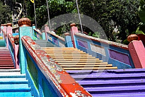 Colourful steps at Batu Caves temple in Malaysia, Beautiful coloured steps at hindu religion Batu Caves temple