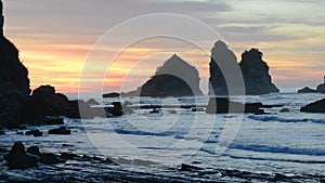 Colourful stunning sunset over the Tasman Sea coast