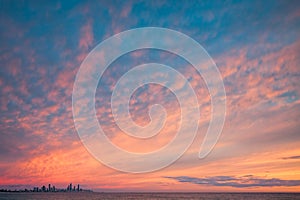 Colourful sunrise over Surfers Paradise, Gold Coast, Australia