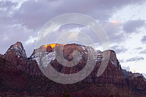 Colourful sunset mountain peaks and beautiful cloudy sky view in Springdale