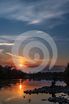 Colourful sunset at the Mures river