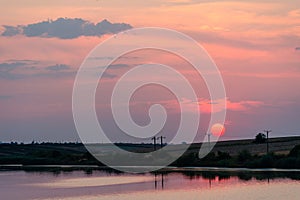 Colourful sunset over the lake