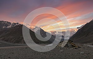 Colourful Sunset sky seen from Batal on Manali Kaza Road, Himachal Pradesh, India