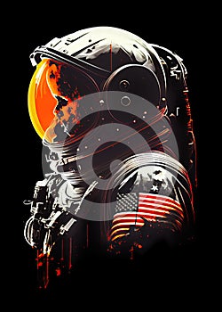 Colourful Surreal Americal Astronaut on a dark planet Generative AI Illustration photo