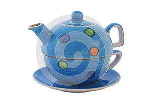 Colourful tea set. With clipping path.