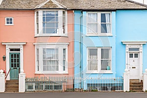 Colourful terraced houses in Southwold, a seaside town in the UK