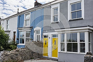 Colourful terraced town houses in Carmarthenshire South Wales